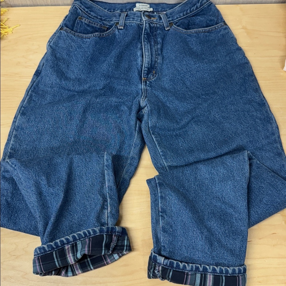 Vintage L.L. Bean plaid lined high rise waist Denim jeans women’s size 10